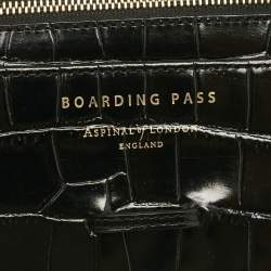 Aspinal Of London Black Croc Embossed Leather Travel Wallet