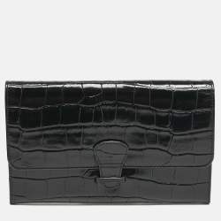 Aspinal Of London Black Croc Embossed Leather Travel Wallet