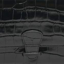 Aspinal Of London Black Croc Embossed Leather Travel Wallet