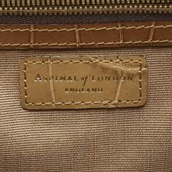 Aspinal Of London Tan Croc Embossed Leather Trunk Top Handle Bag
