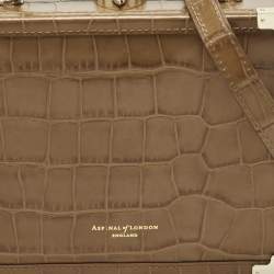 Aspinal Of London Tan Croc Embossed Leather Trunk Top Handle Bag