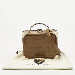Aspinal Of London Tan Croc Embossed Leather Trunk Top Handle Bag