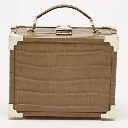 Aspinal Of London Tan Croc Embossed Leather Trunk Top Handle Bag