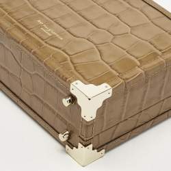 Aspinal Of London Tan Croc Embossed Leather Trunk Top Handle Bag