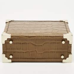 Aspinal Of London Tan Croc Embossed Leather Trunk Top Handle Bag