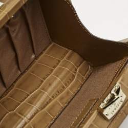 Aspinal Of London Tan Croc Embossed Leather Trunk Top Handle Bag