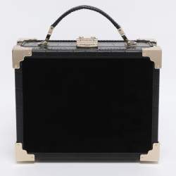 Pre Owned Aspinal of London Black Croc Embossed Leather and Velvet Trinket Top Handle Bag 
