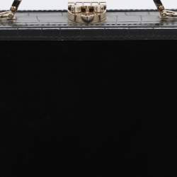 Pre Owned Aspinal of London Black Croc Embossed Leather and Velvet Trinket Top Handle Bag 