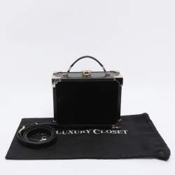Pre Owned Aspinal of London Black Croc Embossed Leather and Velvet Trinket Top Handle Bag 