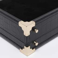 Pre Owned Aspinal of London Black Croc Embossed Leather and Velvet Trinket Top Handle Bag 