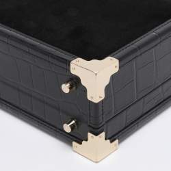 Pre Owned Aspinal of London Black Croc Embossed Leather and Velvet Trinket Top Handle Bag 