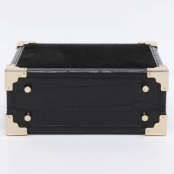 Pre Owned Aspinal of London Black Croc Embossed Leather and Velvet Trinket Top Handle Bag 