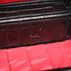 Pre Owned Aspinal of London Black Croc Embossed Leather and Velvet Trinket Top Handle Bag 