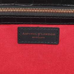 Pre Owned Aspinal of London Black Croc Embossed Leather and Velvet Trinket Top Handle Bag 