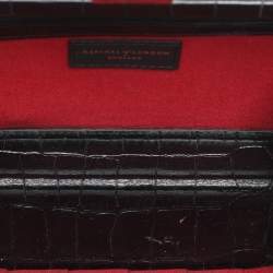 Pre Owned Aspinal of London Black Croc Embossed Leather and Velvet Trinket Top Handle Bag 