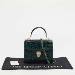 Pre Owned Aspinal of London Green Croc Embossed Patent Leather Small Mayfair Top Handle Bag