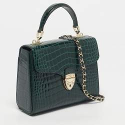 Pre Owned Aspinal of London Green Croc Embossed Patent Leather Small Mayfair Top Handle Bag