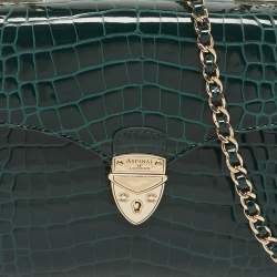 Pre Owned Aspinal of London Green Croc Embossed Patent Leather Small Mayfair Top Handle Bag