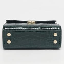 Pre Owned Aspinal of London Green Croc Embossed Patent Leather Small Mayfair Top Handle Bag