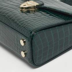 Pre Owned Aspinal of London Green Croc Embossed Patent Leather Small Mayfair Top Handle Bag