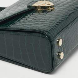 Pre Owned Aspinal of London Green Croc Embossed Patent Leather Small Mayfair Top Handle Bag