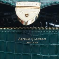 Pre Owned Aspinal of London Green Croc Embossed Patent Leather Small Mayfair Top Handle Bag