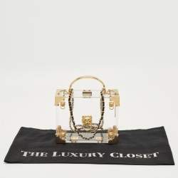 Pre Owned Aspinal Of London Gold/Clear Acrylic Trunk Top Handle Bag