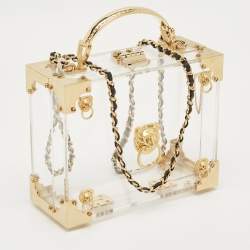 Pre Owned Aspinal Of London Gold/Clear Acrylic Trunk Top Handle Bag