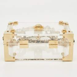 Pre Owned Aspinal Of London Gold/Clear Acrylic Trunk Top Handle Bag