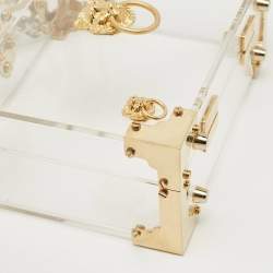 Pre Owned Aspinal Of London Gold/Clear Acrylic Trunk Top Handle Bag