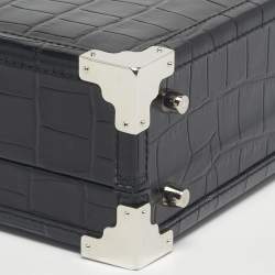 Pre Owned Aspinal Of London Black Croc Embossed Leather Trunk Top Handle Bag