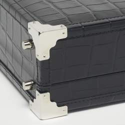 Pre Owned Aspinal Of London Black Croc Embossed Leather Trunk Top Handle Bag