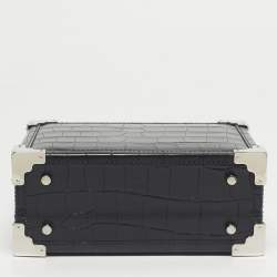 Pre Owned Aspinal Of London Black Croc Embossed Leather Trunk Top Handle Bag