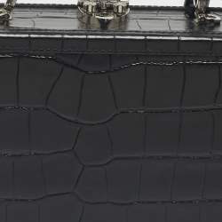 Pre Owned Aspinal Of London Black Croc Embossed Leather Trunk Top Handle Bag