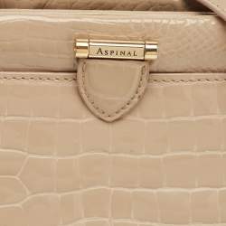 Pre Owned حقيبة يد علوية اسبينال أف لندن فلورنس جلد براءة اختراع منقوشة بنقشة التمساح بيج صغيرة