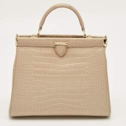 Pre Owned حقيبة يد علوية اسبينال أف لندن فلورنس جلد براءة اختراع منقوشة بنقشة التمساح بيج صغيرة