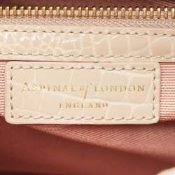 Pre Owned حقيبة يد علوية اسبينال أف لندن فلورنس جلد براءة اختراع منقوشة بنقشة التمساح بيج صغيرة