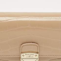 مملوكة مسبقًا Aspinal Of London Mayfair Beige Croc Embossed Patent Leather Continental Wallet