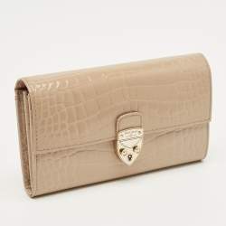 مملوكة مسبقًا Aspinal Of London Mayfair Beige Croc Embossed Patent Leather Continental Wallet