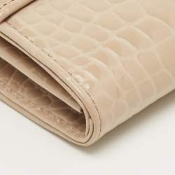 مملوكة مسبقًا Aspinal Of London Mayfair Beige Croc Embossed Patent Leather Continental Wallet