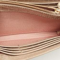 مملوكة مسبقًا Aspinal Of London Mayfair Beige Croc Embossed Patent Leather Continental Wallet