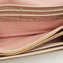 مملوكة مسبقًا Aspinal Of London Mayfair Beige Croc Embossed Patent Leather Continental Wallet