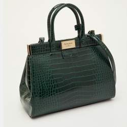 Pre Owned حقيبة أسبينال أوف لندن فلورنس جلد براءات اختراع منقوش تمساح أخضر غامق