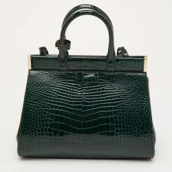 Pre Owned حقيبة أسبينال أوف لندن فلورنس جلد براءات اختراع منقوش تمساح أخضر غامق