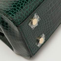 Pre Owned حقيبة أسبينال أوف لندن فلورنس جلد براءات اختراع منقوش تمساح أخضر غامق