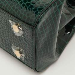 Pre Owned حقيبة أسبينال أوف لندن فلورنس جلد براءات اختراع منقوش تمساح أخضر غامق