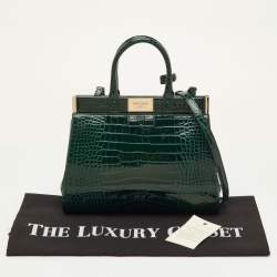 Pre Owned حقيبة أسبينال أوف لندن فلورنس جلد براءات اختراع منقوش تمساح أخضر غامق