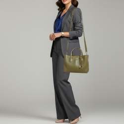 Pre Owned Aspinal Of London Midi London Olive Green Leather Tote