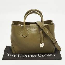Pre Owned Aspinal Of London Midi London Olive Green Leather Tote