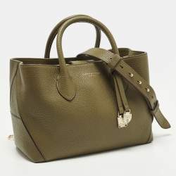 Pre Owned Aspinal Of London Midi London Olive Green Leather Tote